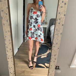 C/MEO Collective Floral Mini Dress - Red and Black on Light Blue